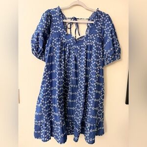 Easel New NWT Blue and White Embroidered Floral Eyelet Dress, size L